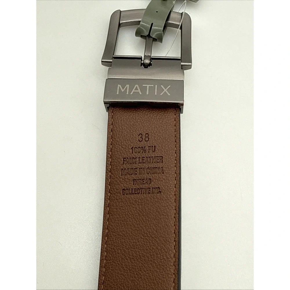 Matix Faux Leather Belt Men's Adult Size 38 Double Sided Black & Cognac New